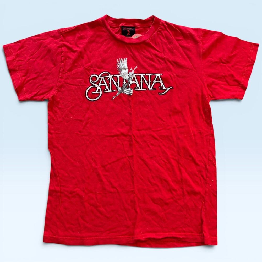 Vtg 2003 Santana Shirt Mens Medium Red Angel Logo Graphic Tee T-Shirt Band Music
